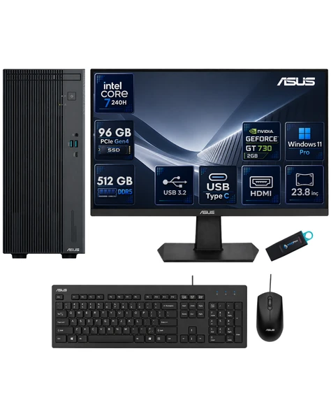 Asus ExpertCenter P500MV Core 7 240H 96 GB DDR5 512 GB SSD GT 730 Ekran Kartı Windows 11 Pro Masaüstü Bilgisayar + 23,8 İnç ASUS Monitör Seti P500MVC7GT730RNP29 ürün görseli 1