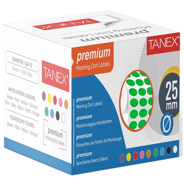 Tanex Nokta Etiketi 25 MM Yeşil 2500 Li Tekli Kutu ürün görseli 1