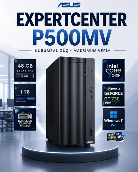 Asus ExpertCenter P500MV Core 7 240H 48 GB DDR5 1 TB SSD GT 730 Ekran Kartı Windows 11 Pro Masaüstü Bilgisayar P500MVC7GT730RNP18 ürün görseli 1