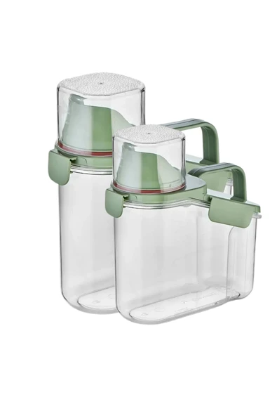 Bakliyat ve Deterjan 2'Li Set Saklama Kabı 1100 Ml ve 1800 Ml Yeşil ürün görseli 1