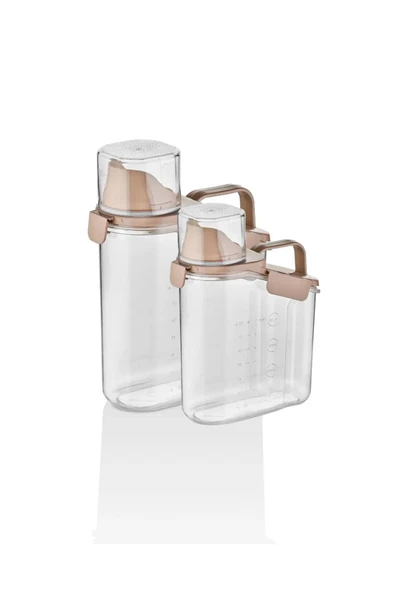 2 li 1.8 ve 1.1 ml Hazneli Çok Amaçlı Sızdırmaz  Mama Deterjanlık Bakliyat Pirinç Saklama Kabı PEMBE ürün görseli 1