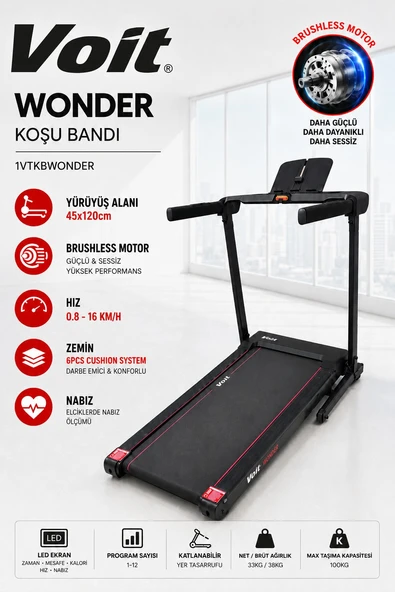 Voit Wonder Koşu Bandı Brushless Motor 16 Km/H Katlanabilir Yürüyüş ve Koşu Bandı ürün görseli 1