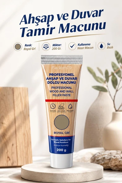 Ahşap Parke Duvar Tamir Macunu 200 Gr Royal Gri Mobilya Dolgu Çatlak Giderici Kullanıma Hazır ürün görseli 1