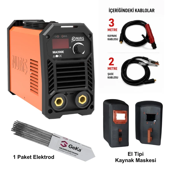 Nuriş MA200E İnverter Kaynak Makinesi + Kaynak Maskesi + 100Lü Elektrod ürün görseli 1
