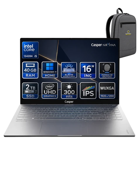 Casper Nirvana S100 Intel Core i5 13420H 40GB 2TB SSD Windows 11 Home 300Nit 16" Taşınabilir Bilgisayar S100.BV00A-GFOKA12 ürün görseli 1