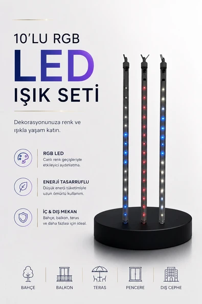 Dekoratif Ortam Aydınlatması RGB LED 10’lu Çubuk Seti ürün görseli 1