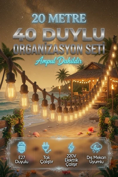 20 Metre 40 Duy Organizasyon Seti A60 4W E27 Rustik Ampul Dahil 220V Dış Mekan Bahçe Teras Festoon Yoğun Işık Zinciri ürün görseli 1