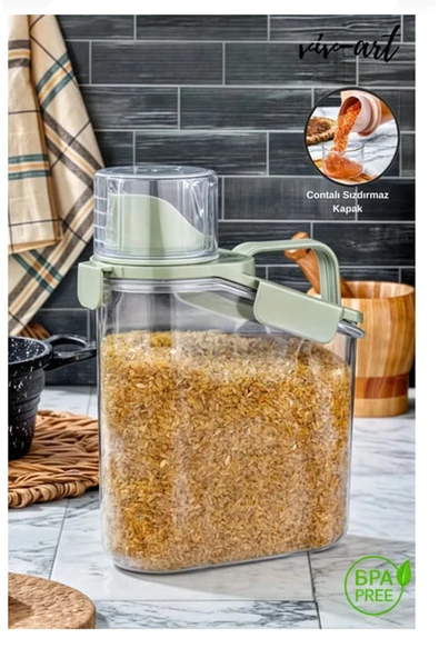 1.8 L Toz Deterjan ve Bakliyat Saklama Kabı Mutfak ve Banyo Düzenleyici Organizer Yeşil ürün görseli 1