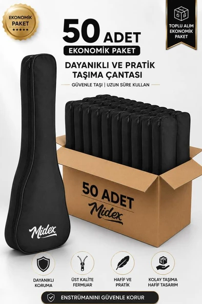 Midex CS-24A-100X Concert Ukulele Çantası 100'lü Paket Kaliteli Siyah Kılıf (100 Adet) ürün görseli 1