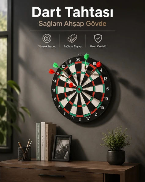 Duvara Monte Sağlam Ahşap Gövdeli Dart Tahtası Ev ve Oyun Alanları İçin 17 İnç ürün görseli 1