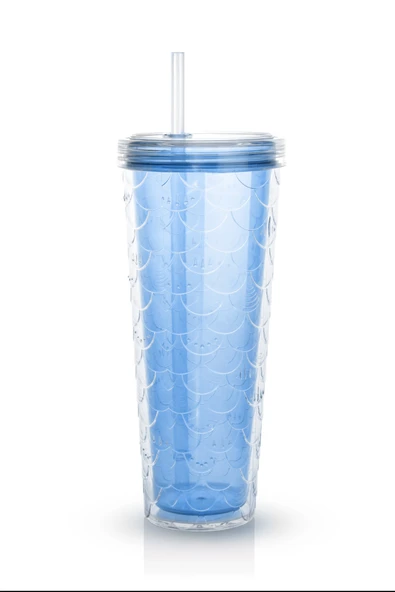 Kitchen Life Sparkle Pipetli Renkli Bardak 750 ml Kapaklı Sunum Bardağı ,Meşrubat Bardağı MAVİ ürün görseli 1