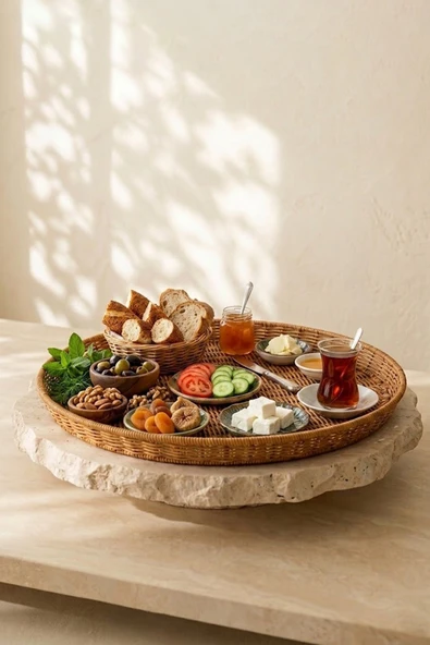 Kitchen Life Hasır Görünümlü Büyük Tepsi Kahvaltı Meyve Sunum Tepsisi Kahverengi ürün görseli 1