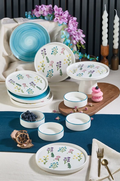 Kitchen Life Art Botanical 11 Parça Ayaklı Handmade Premium Kahvaltı Takımı - 6 Kişilik Kahvaltı Takımı Setiü Çok renkli ürün görseli 1