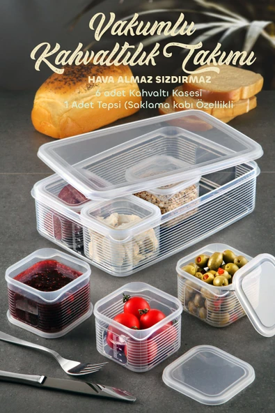 Kitchen Life 7 Parça Vakum Kapaklı Sızdırmaz Hava Almaz Kahvaltıık Seti - Kahvaltılık beyaz ürün görseli 1