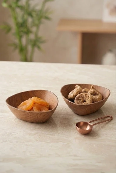 Kitchen Life 2'li Mini Akasya Görünümlü Çerezlik Sunum Kasesi-Dekoratif Kahvaltılık 12 cm Kahverengi ürün görseli 1
