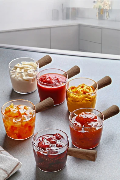 Kitchen Life 12 li Mika Reçellik Sosluk Sofra Sunum Kahvaltı Seti - Akasya Görünümlü Saplı Sunumluk 80 ml Kahverengi ürün görseli 1