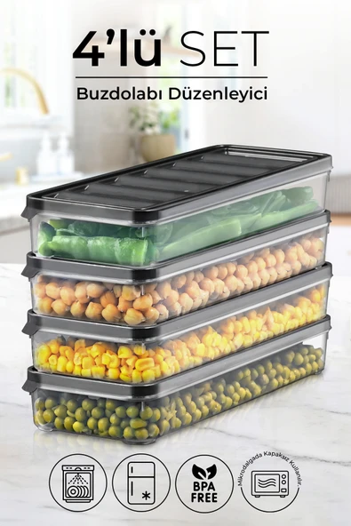Kitchen Life 4 lü 1000 ml Buzdolabı ve Mikrodalga Saklama Kabı - Buzdolabı Organizeri Saklama Kutusu Şeffaf ürün görseli 1