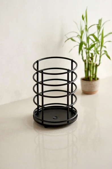 Kitchen Life Tezgah Üstü Paslanmaz Metal Kaşıklık,Kepçelik-Ferforje Kirli Kaşıklık Siyah ürün görseli 1