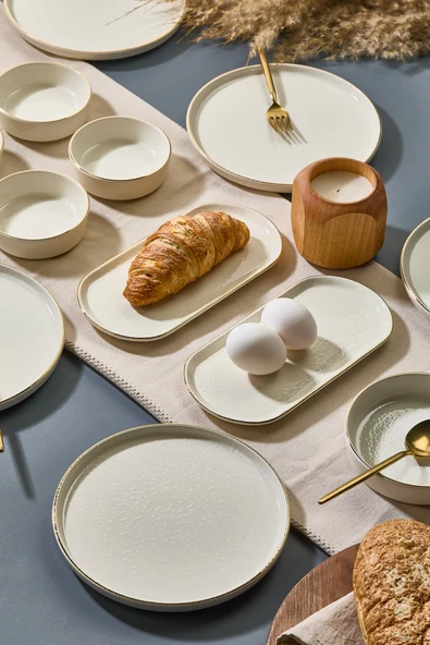 Kitchen Life 14 Parça 6 Kişilik Altın Yaldızlı Kahvaltı Takımı Caotıc Gold -Lüx Kahvaltılık Sunum Seti Tabağı Beyaz Altın ürün görseli 1