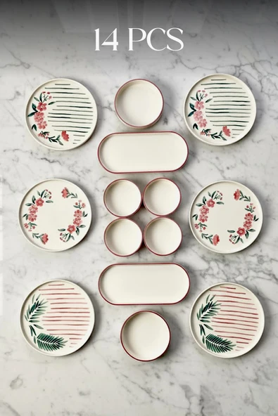 Kitchen Life Sakura Stackable Kahvaltı Takımı - Lüx Kahvaltılık Sunum Seti Tabağı Pembe ürün görseli 1