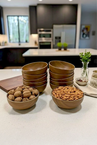 Kitchen Life Ahşap Görünümlü Çerezlik Kase Yuvarlak Sunumluk Sunum Kasesi 10 CM Kahve rengi ürün görseli 1