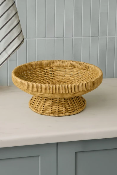 Kitchen Life Rattan Yuvarlak Hasır Sunumluk Meyve Sepeti kahverengi ürün görseli 1
