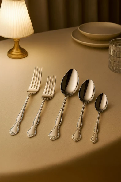 Kitchen Life 30 Parça Paslanmaz Çelik Mahi Devran Çatal Kaşık Takımı – Stainless Steel Şık Sofra Seti Gümüş ürün görseli 1
