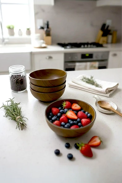 Kitchen Life Ahşap Görünümlü Çerezlik Kase Yuvarlak Sunumluk Sunum Kasesi 10 CM Kahve rengi ürün görseli 1