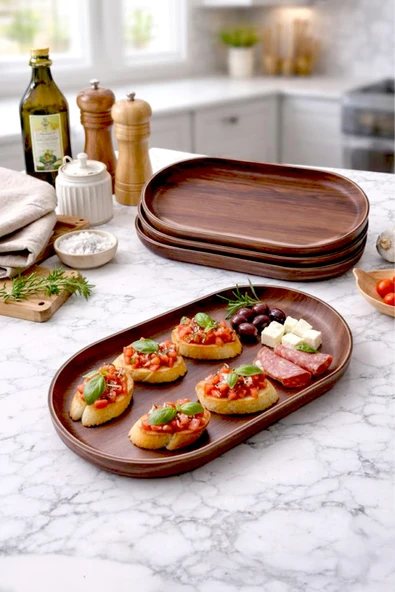 Kitchen Life Ahşap Görünümlü Oval Şık Sunum Kayık Tabağı-Kahvaltılık Ve Dekoratif Servis Tabağı 24 CM Kahverengi ürün görseli 1