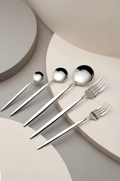 Kitchen Life Paris 60 Parça 12 Kişilik Paslanmaz Çelik Çatal Kaşık Takımı - 18/10 Çelik Gümüş ürün görseli 1