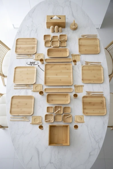 Kitchen Life Full Set Bambu 67 Parça 6 Kişilik Kahvaltı Takımı - Full Çeyiz Seti Kahverengi ürün görseli 1