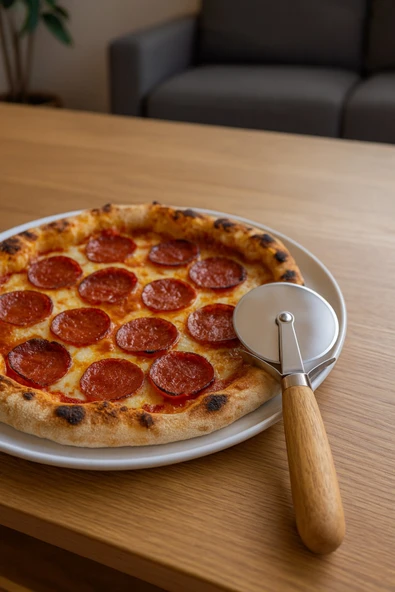Kitchen Life Akasya Saplı Pizza Kesici Paslanmaz Çelik Pizza Dilimleyici ürün görseli 1