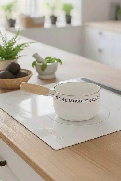 Kitchen Life Food Vibes Mien Ahsap Saplı Emaye Sosluk Sütlük 16 cm Beyaz ürün görseli 1