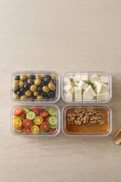 Kitchen Life 4'lü Etiketli Vakumlu Dikdörtgen Saklama Kabı-Kahvaltılık 900 ml Beyaz ürün görseli 1