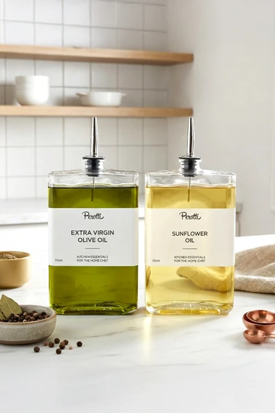Kitchen Life 2'li Cam Yağdanlık Seti 750 ml-Zeytinyağı ve Sirkelik Seti Şeffaf ürün görseli 1