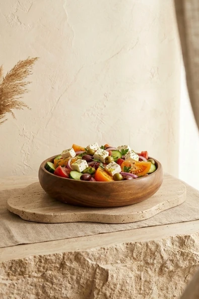 Kitchen Life Akasya Yuvarlak Çok Fonksiyonlu Meyvelik,Salata Sunum Kasesi Dekoratif Kase 24 cm Kahverengi ürün görseli 1