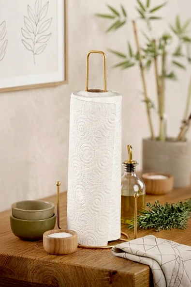 Kitchen Life Paslanmaz Metal Peçetelik-Rulo Kağıt Havluluk 29 cm Gold ürün görseli 1