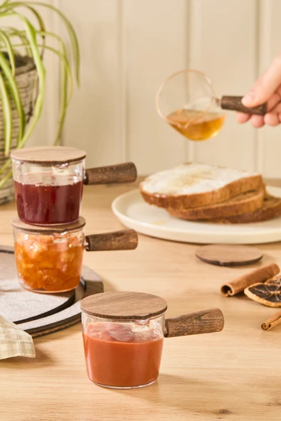 Kitchen Life 12 li Kapaklı Saplı Mika Reçellik Sosluk Sofra Kahvaltı Seti - Akasya Görünümlü Sunumluk 80 ml Kahverengi ürün görseli 1