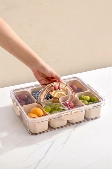Kitchen Life 8 Bölmeli Silikon Vakum Kapaklı Kahvaltılık Sunum Seti - Çok Fonksiyonlu Takım Çantası Bej ürün görseli 1