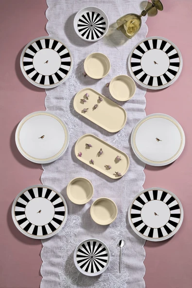 Kitchen Life 14 Parça 6 Kişilik Black Birds Kahvaltı Takımı-Lüx Kahvaltılık Sunum Seti Tabağı siyah ürün görseli 1