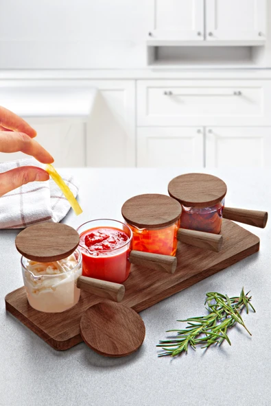 Kitchen Life 4 Adet Akasya Görünümlü Standlı Reçellik Sosluk Sofra Sunum Kahvaltı seti 80 ml Kahverengi ürün görseli 1