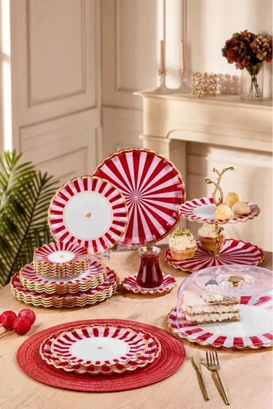 Kitchen Life 34 Parça Lovely Bird Altın Yaldızlı Cam Pasta Çay Servis Takımı - Çeyiz Takımı Servis Seti Pembe ürün görseli 1