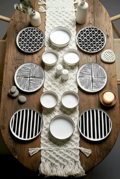 Kitchen Life 12 Parça 6 Kişilik Stackable Black Eyes Kahvaltı Takımı - Lüx Kahvaltılık Sunum Tabağı Seti siyah beyaz ürün görseli 1