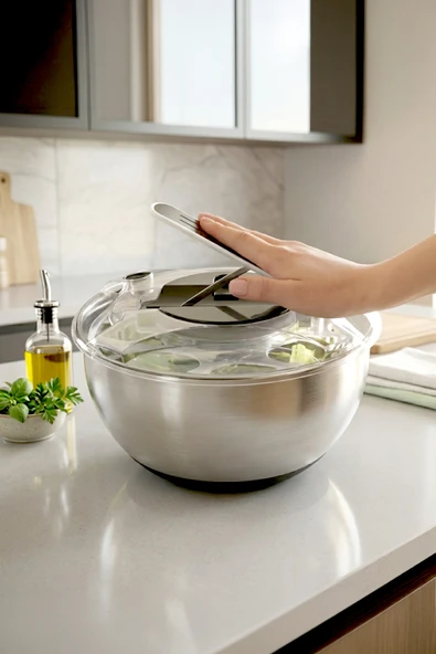 Kitchen Life 5 Parça paslanmaz Çelik Spinner Çok Amaçlı Saklama Kabı Seti Gri ürün görseli 1