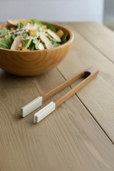 Kitchen Life Akasya Saplı Silikon Uçlu Maşa Isıya Dayanıklı Servis ve Tost Maşası Kahverengi ürün görseli 1