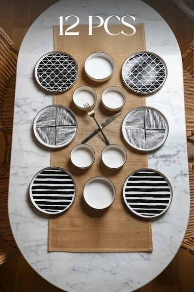 Kitchen Life Evil Eyes Stackable Kahvaltı Takımı - Lüx Kahvaltılık Sunum Tabağı Seti Siyah ürün görseli 1