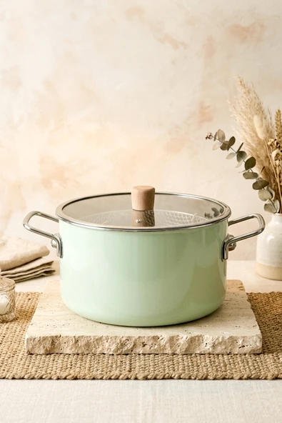 Kitchen Life Titan Cook Ahşap Kulplu,Paslanmaz Saplı Su Yeşili Süzgeçli Emaye Kızartma Tenceresi 22 cm Su Yeşili ürün görseli 1