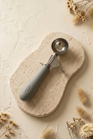 Kitchen Life Paslanmaz Çelik Yaylı Mekanizmalı Dondurma ve Kurabiye Servis Kaşığı- Kurabiye Kalıbı Gümüş ürün görseli 1