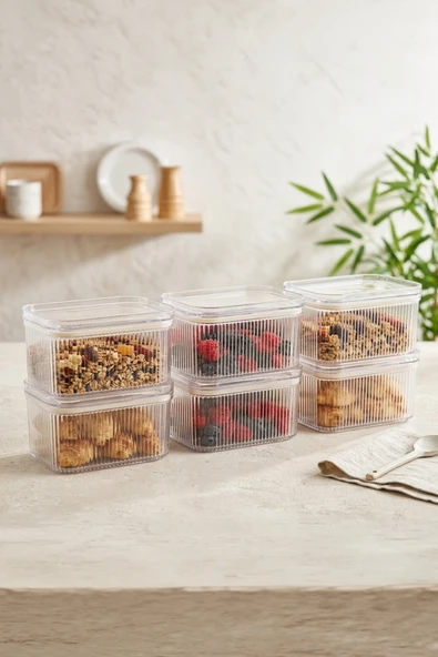 Kitchen Life 6'lı Etiketli Vakumlu Dikdörtgen Saklama Kabı-Kahvaltılık 900 ml Beyaz ürün görseli 1