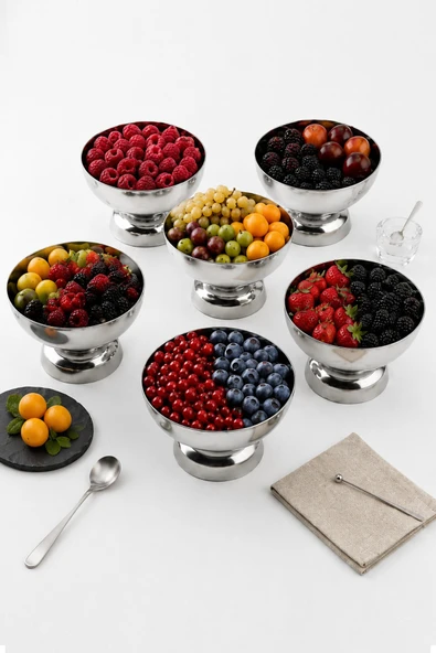 Kitchen Life 6'lı Stainles Steel Sofra Sunum Çerezlik Kahvaltılık Paslanmaz çelik Ayaklı Kase Gümüş ürün görseli 1